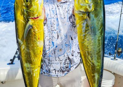 a person holding two yellow fish